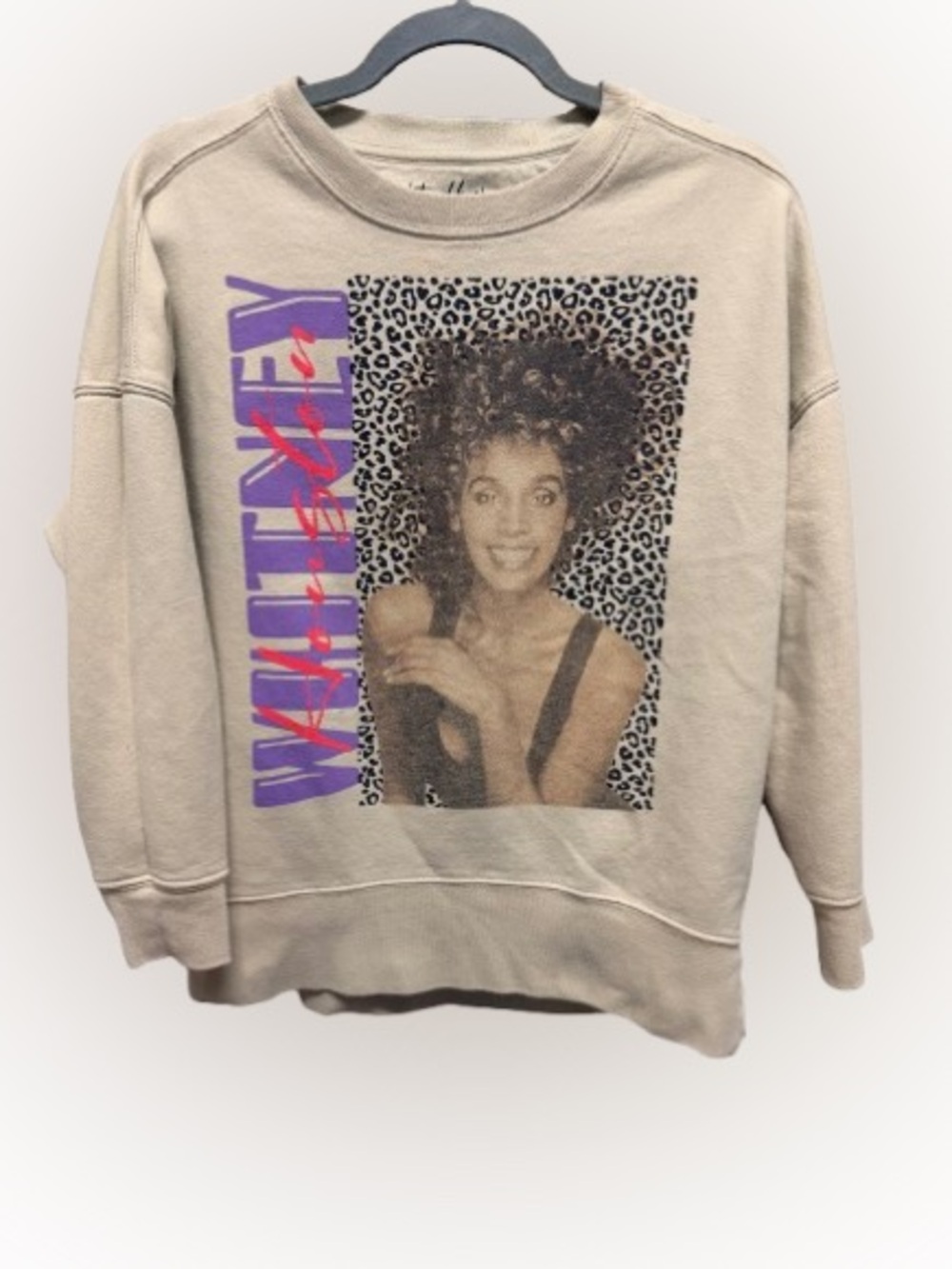 Whitney Houston Graphic Sweatshirt XS Oversized Leopard Portrait Crewneck